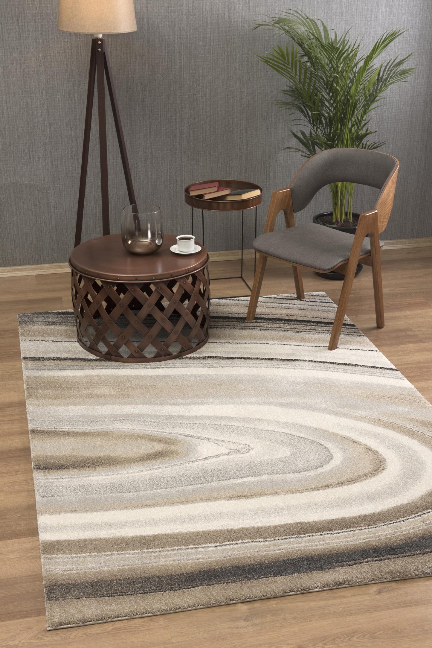 5’ x 8’ Cream and Tan Abstract Marble Area Rug