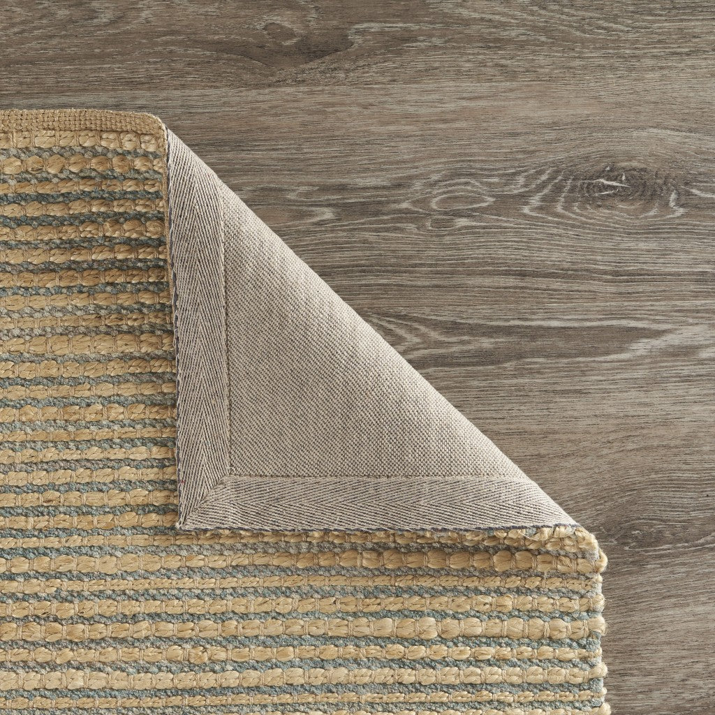 8’ x 10’ Tan and Blue Undertone Striated Area Rug