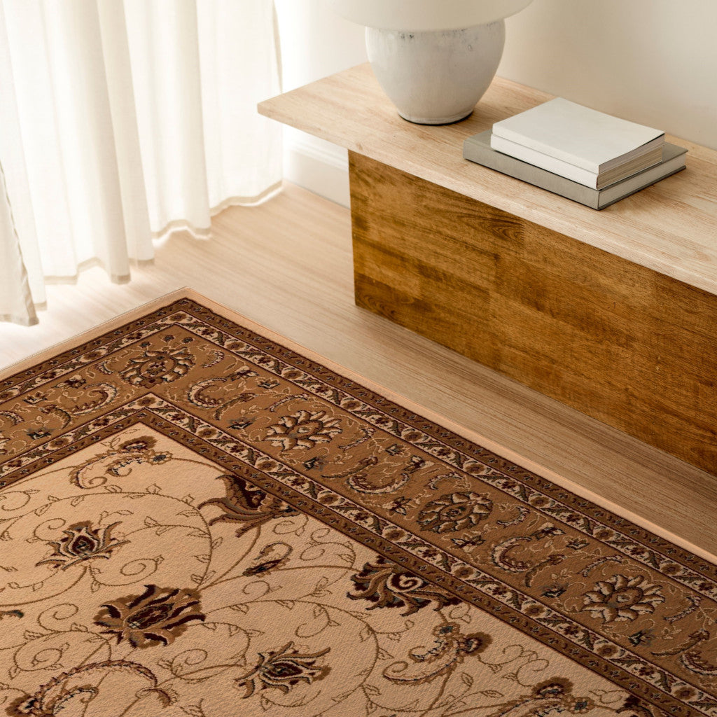 5’ x 8’ Cream and Tan Ornate Border Area Rug