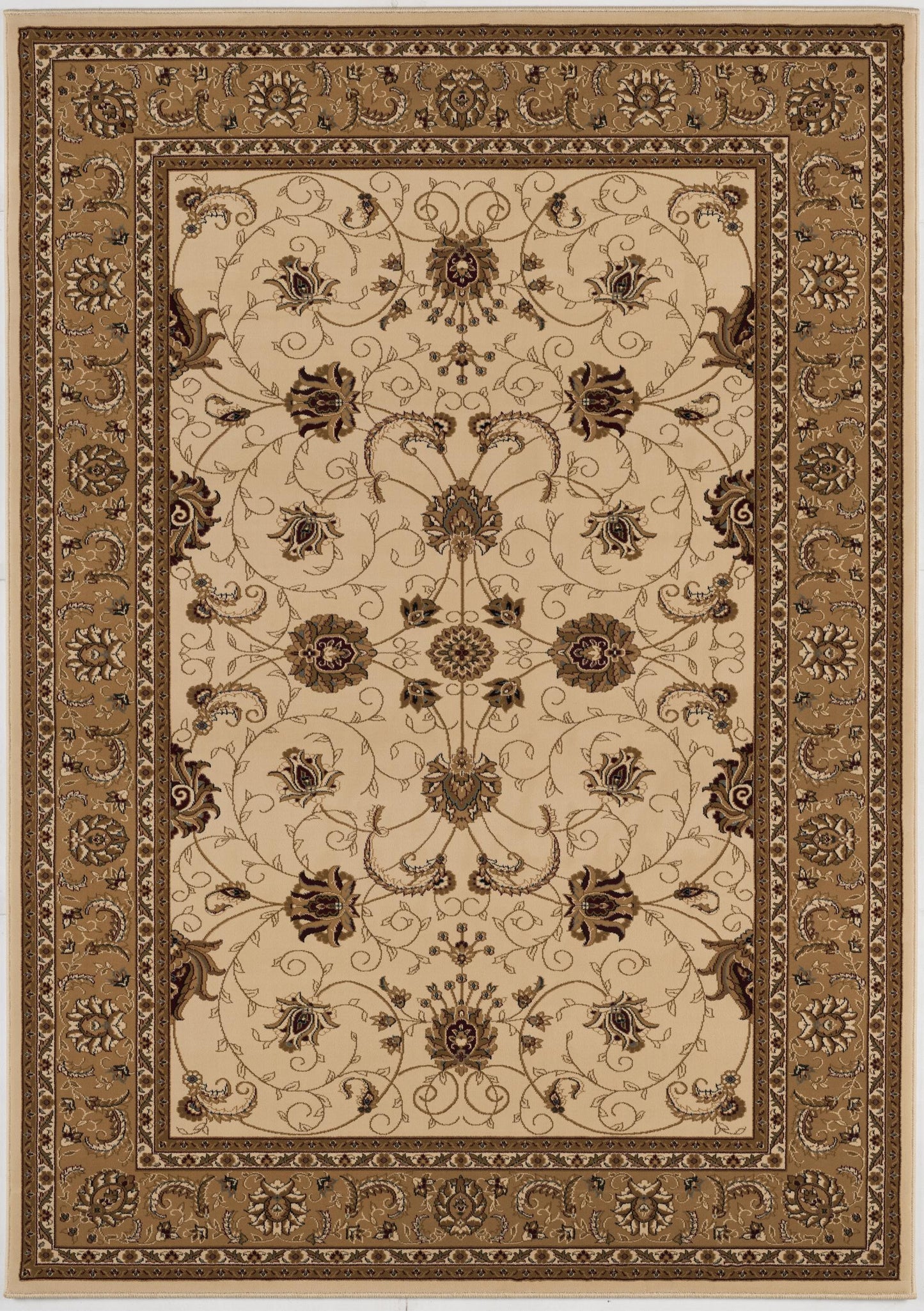 5’ x 8’ Cream and Tan Ornate Border Area Rug