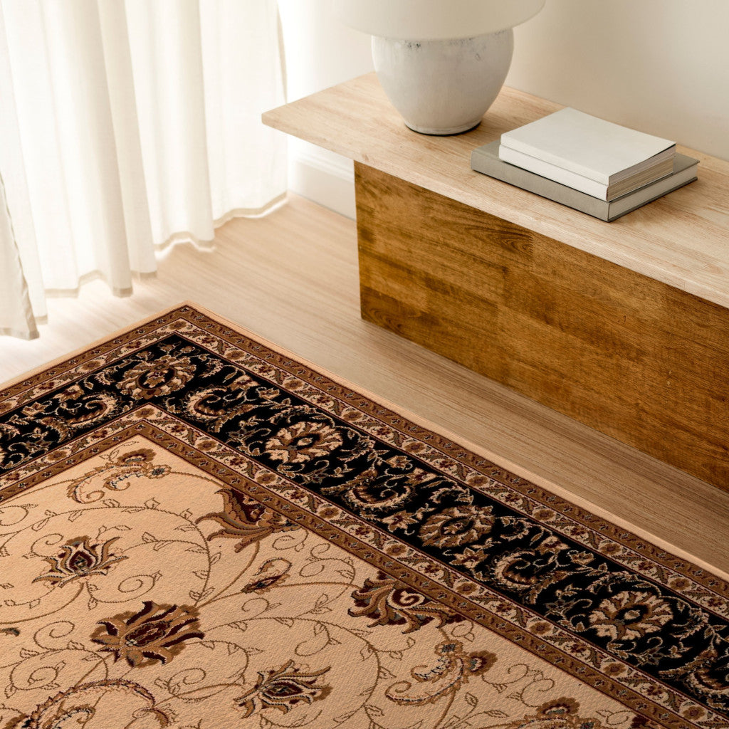 7’ x 9’ Cream and Black Decorative Area Rug