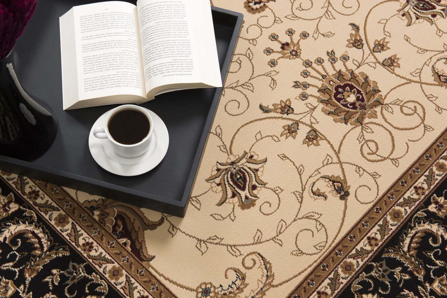 7’ x 9’ Cream and Black Decorative Area Rug