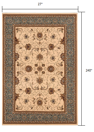 3’ x 10’ Cream and Blue Traditional Runner Rug