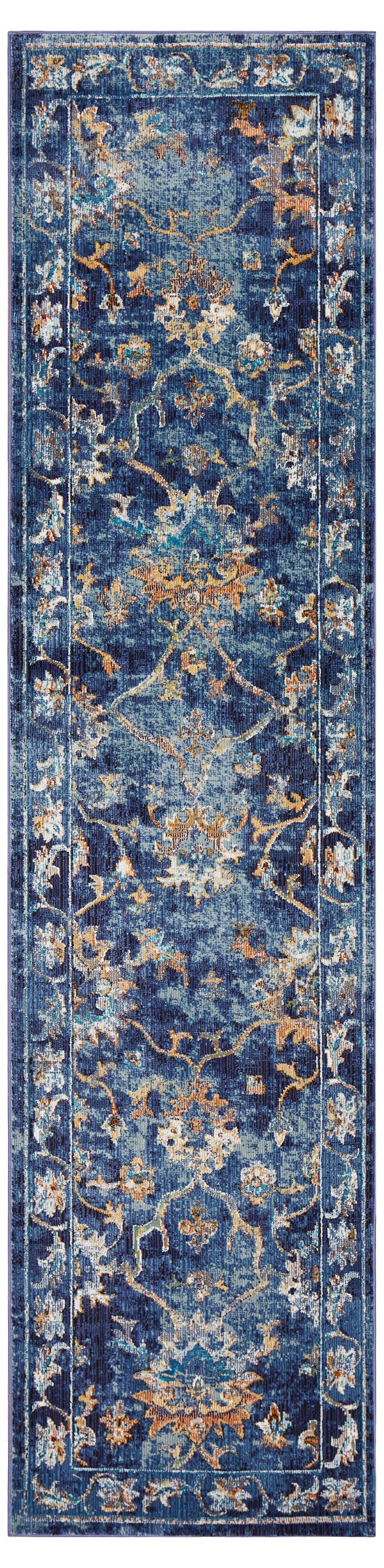 4’ x 6’ Blue and Gold Jacobean Area Rug
