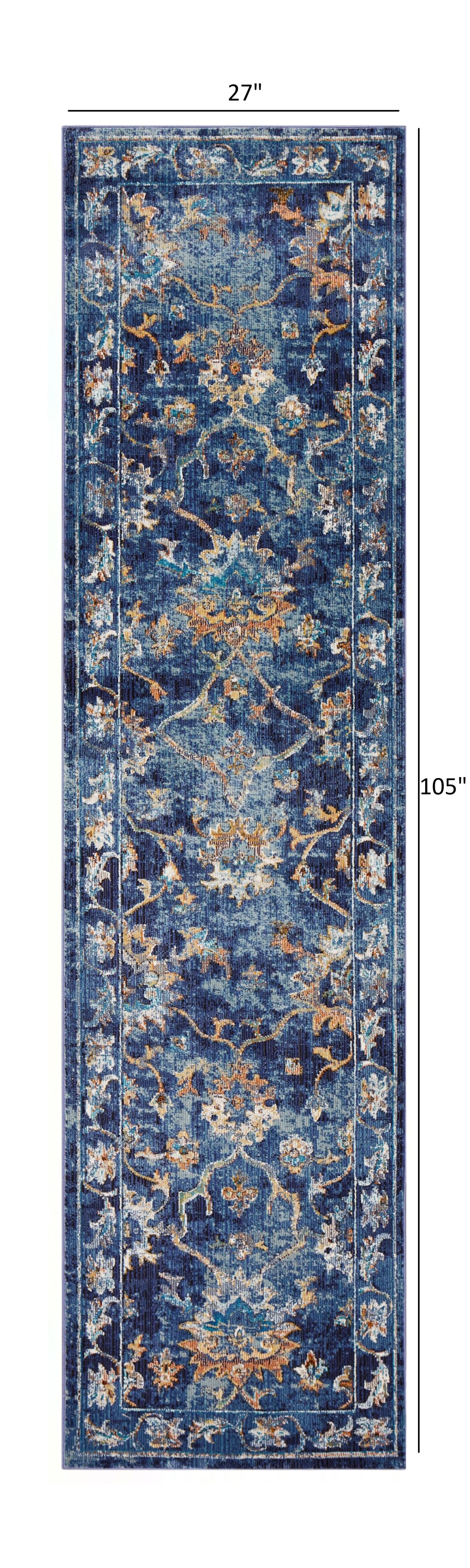 4’ x 6’ Blue and Gold Jacobean Area Rug