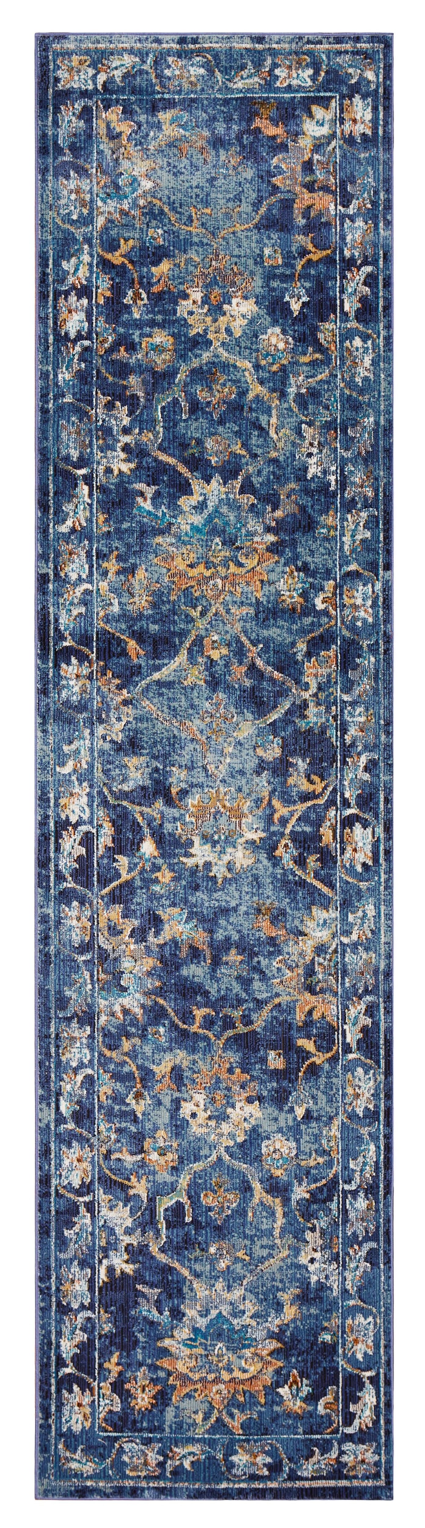 4’ x 6’ Blue and Gold Jacobean Area Rug