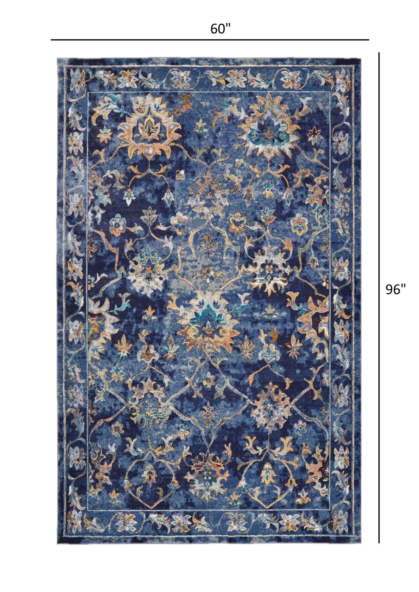 4’ x 6’ Blue and Gold Jacobean Area Rug