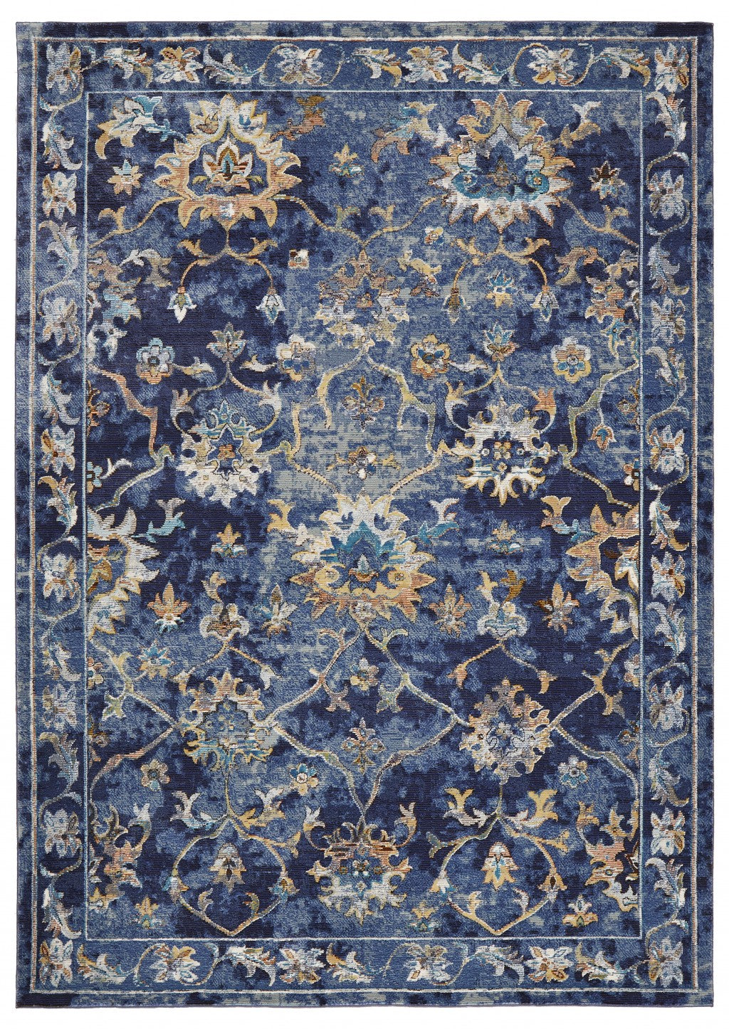 4’ x 6’ Blue and Gold Jacobean Area Rug