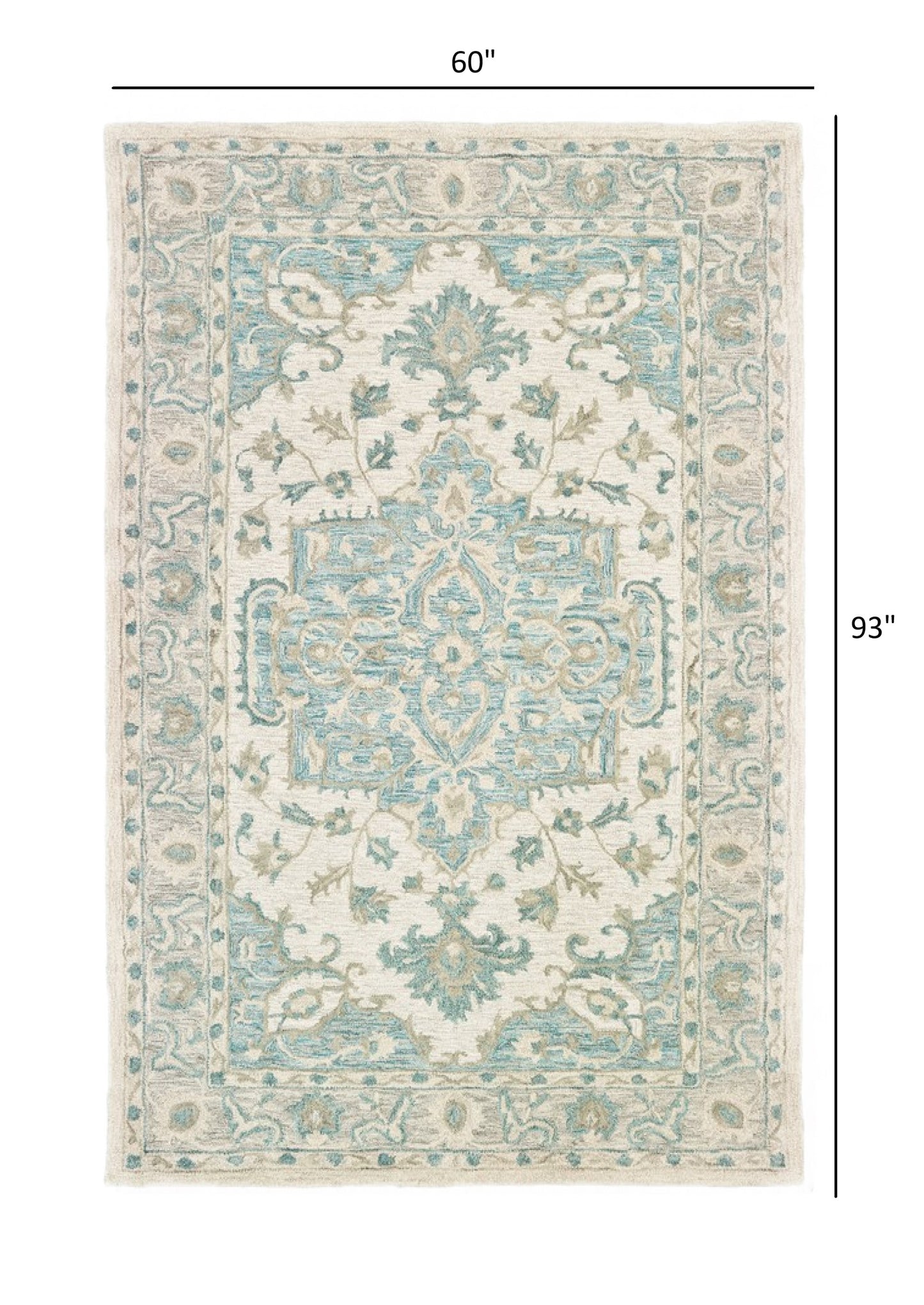 5’ x 8’ Turquoise and Cream Medallion Area Rug