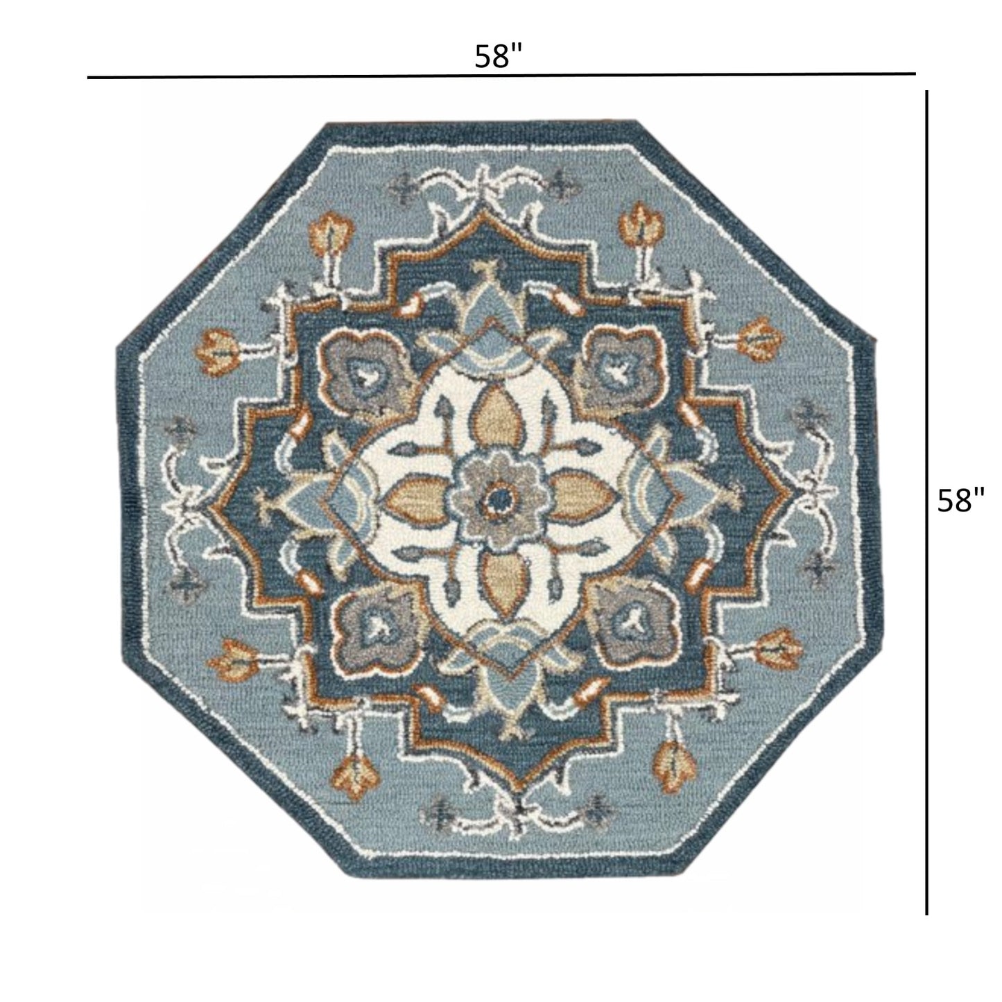 5' Blue And Ivory Round Wool Hand Hooked Handmade Area Rug