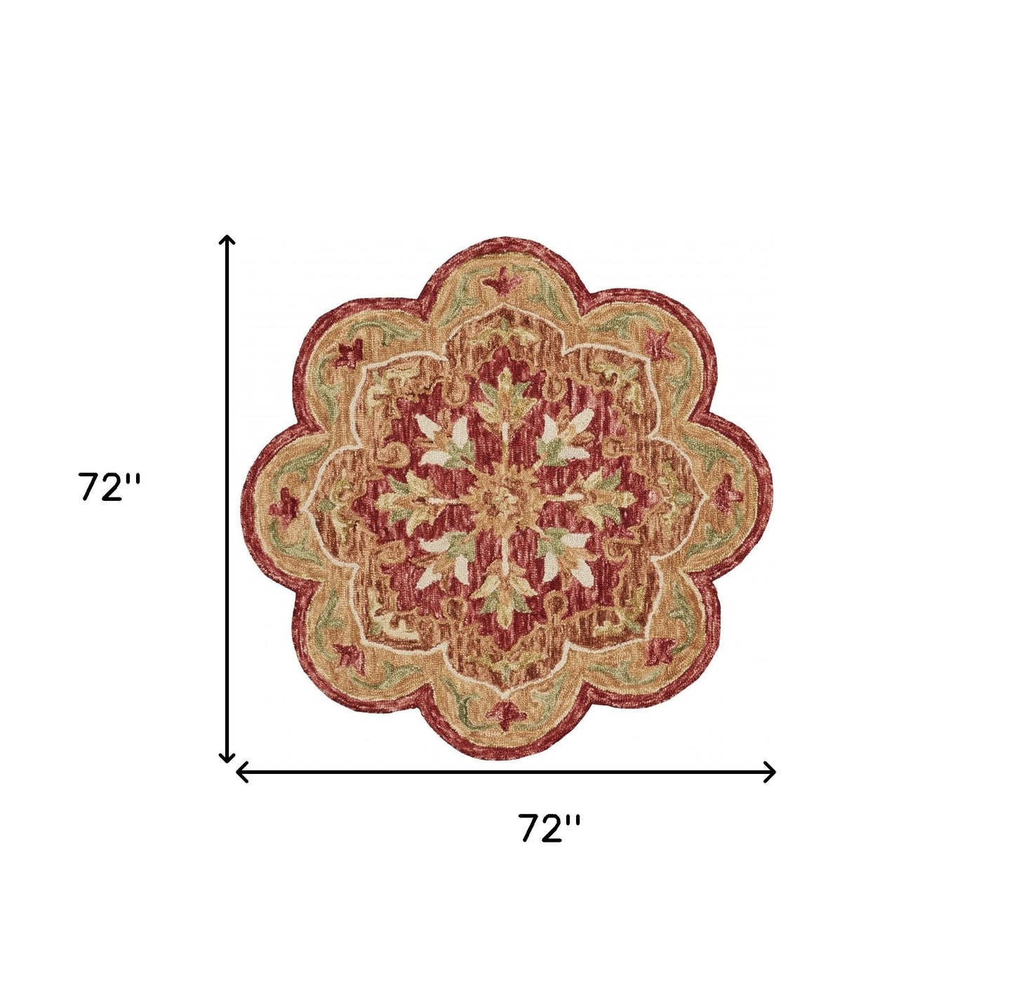6’ Round Rustic Red Scalloped Edge Area Rug