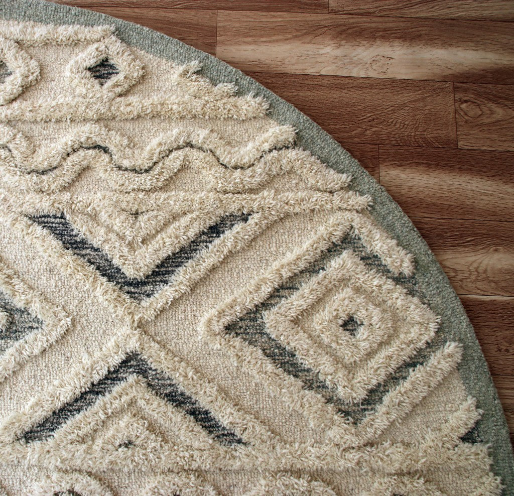 6’ Round Cream Modern Geometric Area Rug