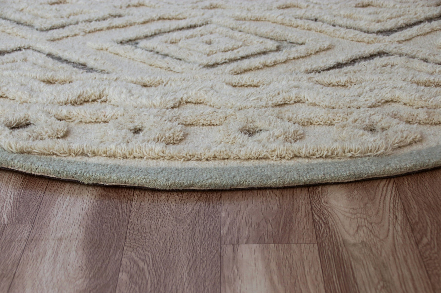 6’ Round Cream Modern Geometric Area Rug