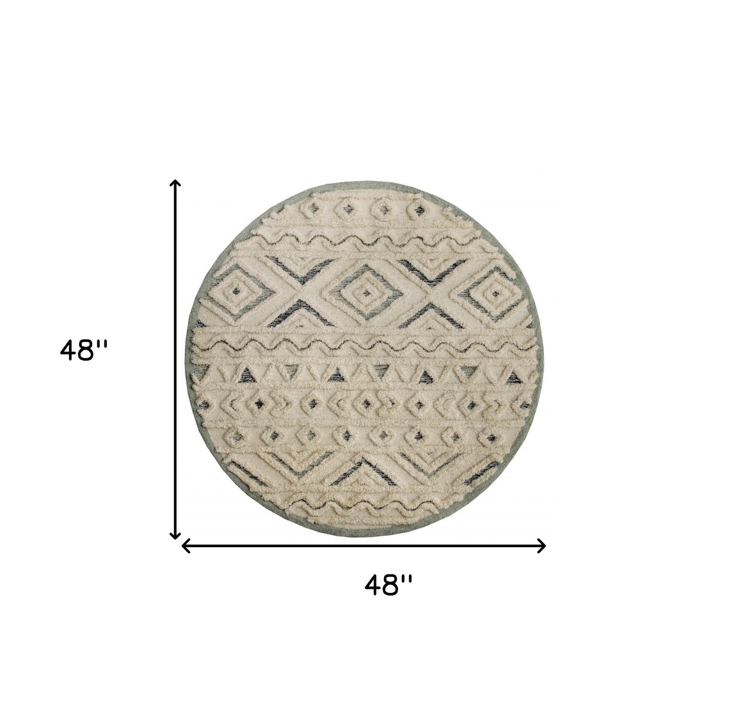 6’ Round Cream Modern Geometric Area Rug