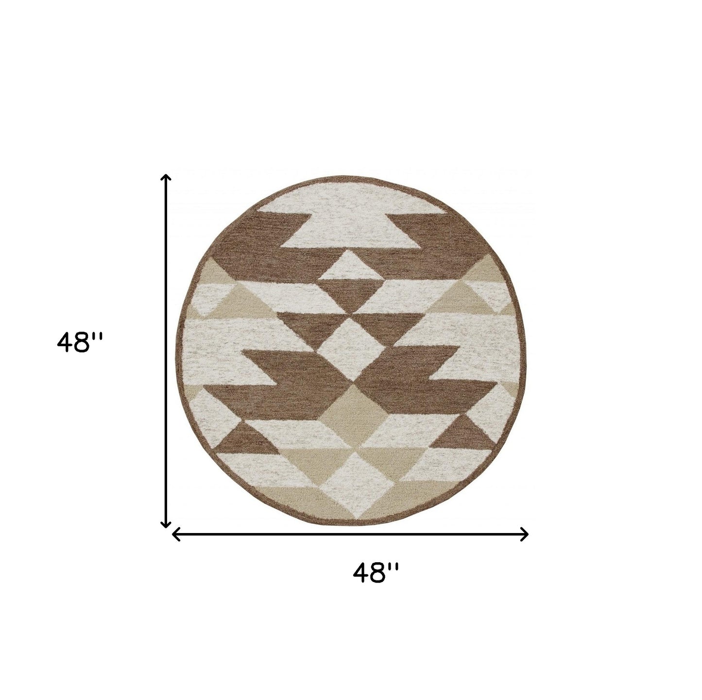4’ Round Brown Bohemian Geometric Area Rug