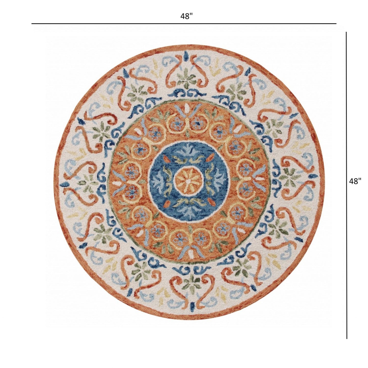 4’ Round Orange Traditional Medallion Area Rug