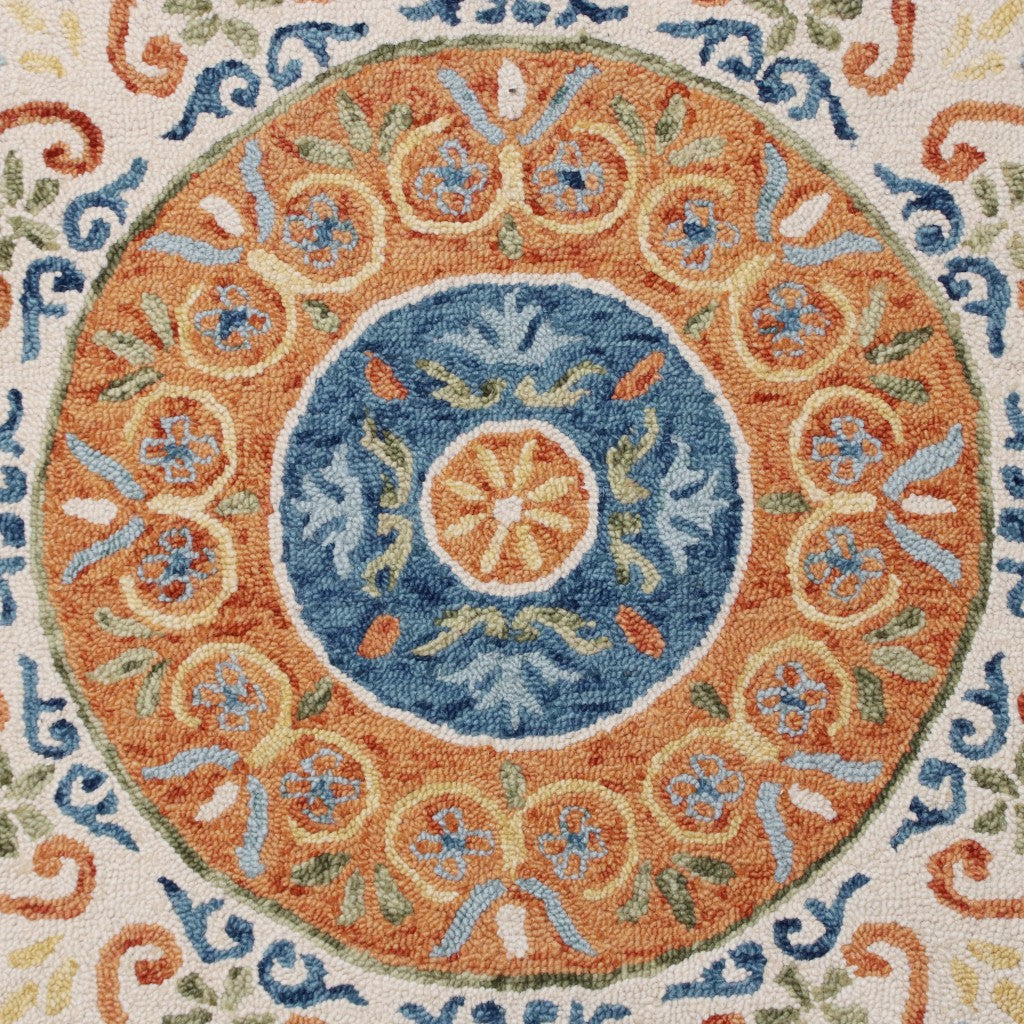 4’ Round Orange Traditional Medallion Area Rug