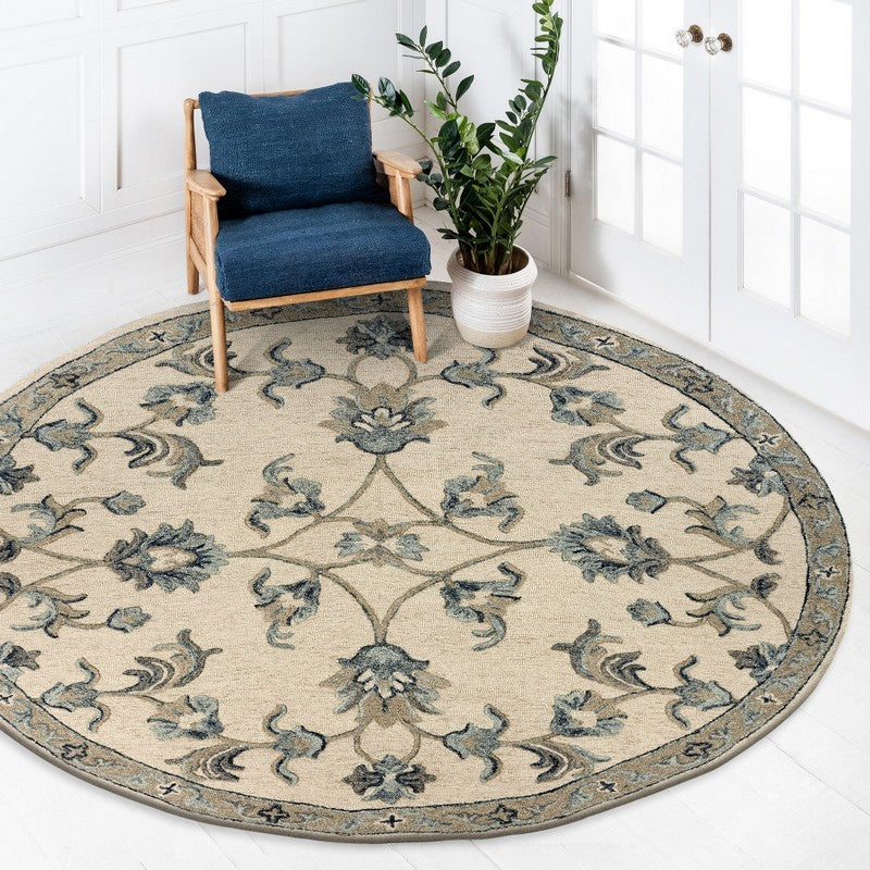 5' Light Blue Round Wool Hand Tufted Area Rug