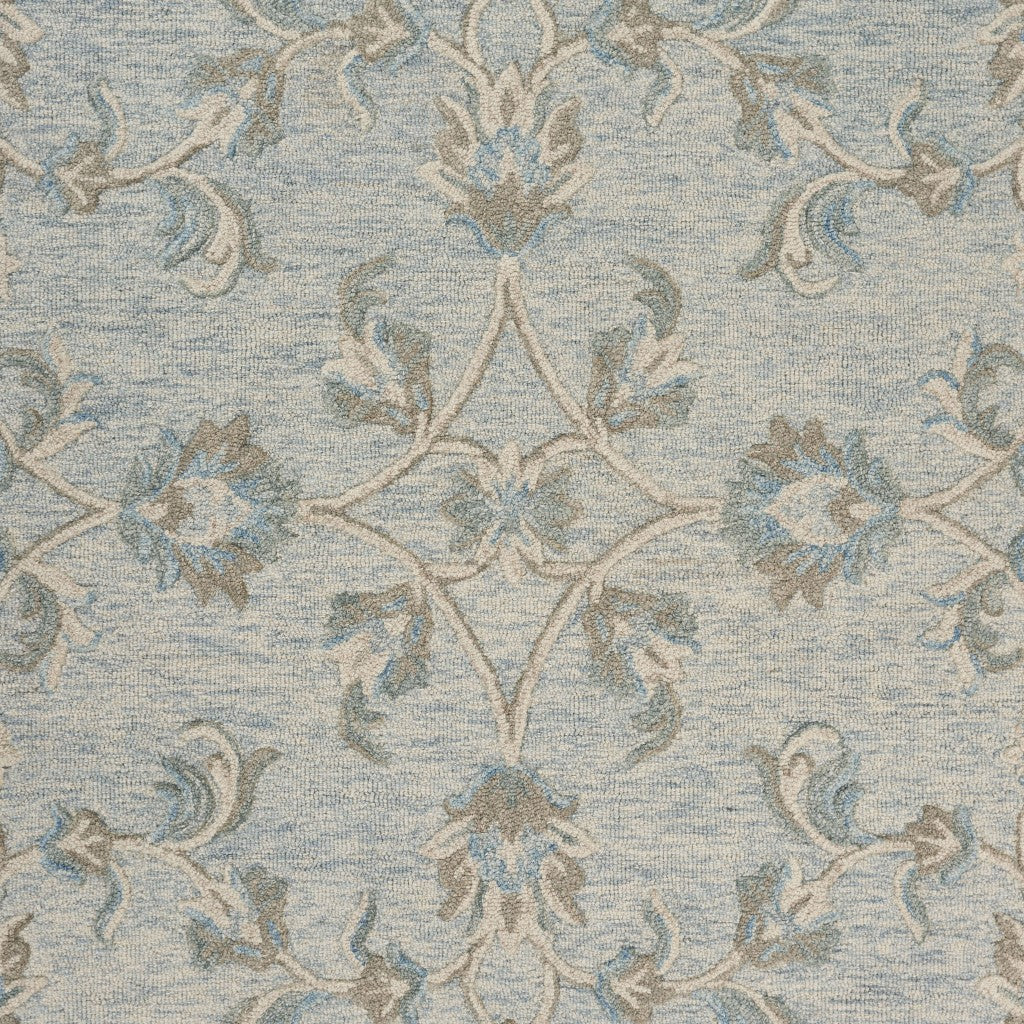 7' Blue And Ivory Round Wool Hand Tufted Area Rug