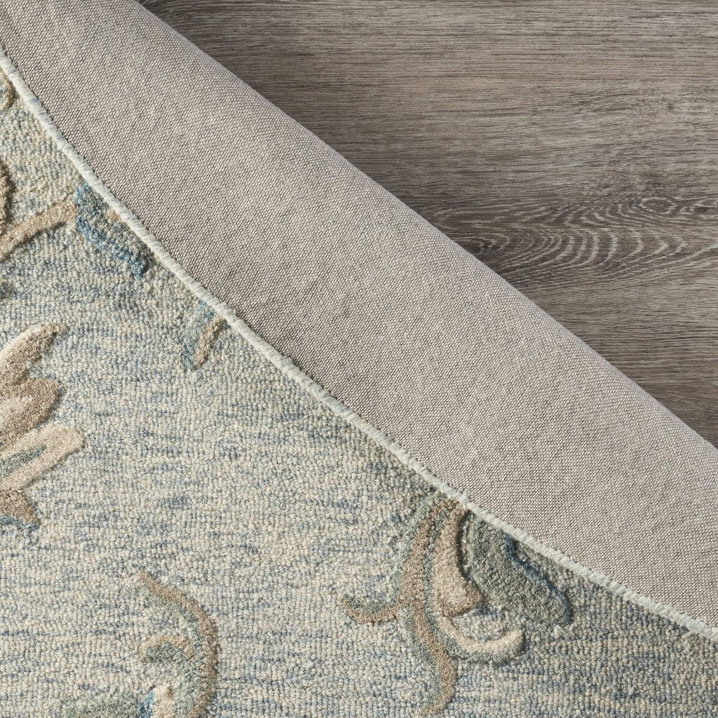 7' Blue And Ivory Round Wool Hand Tufted Area Rug