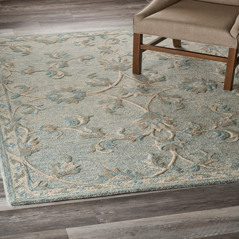 7' Blue And Ivory Round Wool Hand Tufted Area Rug