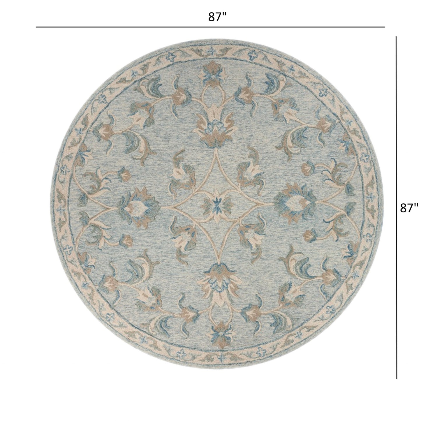 7' Blue And Ivory Round Wool Hand Tufted Area Rug