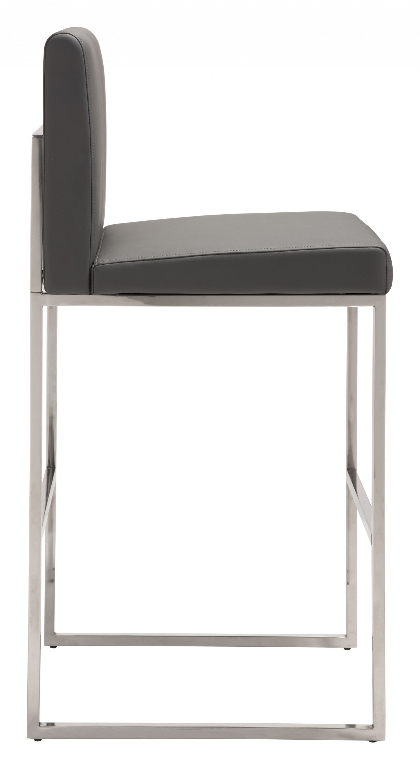 43" Gray Faux Leather And Chrome Low Back Bar Height Chair With Footrest