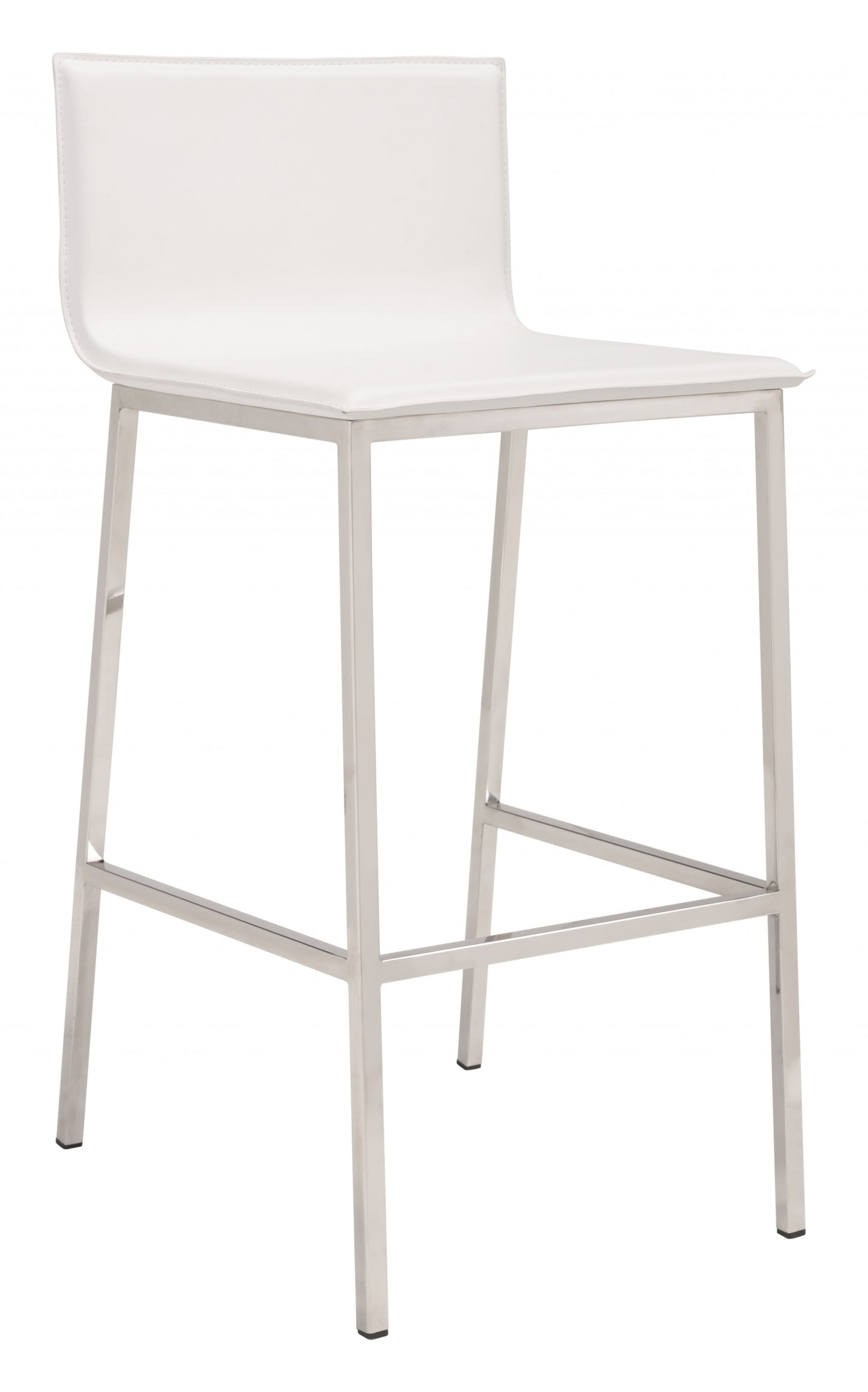 Set Of Two 39" White And Silver Steel Low Back Bar Height Chairs With Footrest