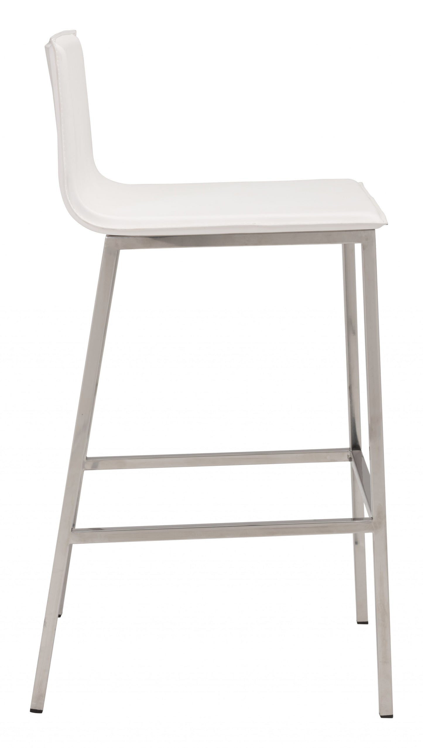 Set Of Two 39" White And Silver Steel Low Back Bar Height Chairs With Footrest