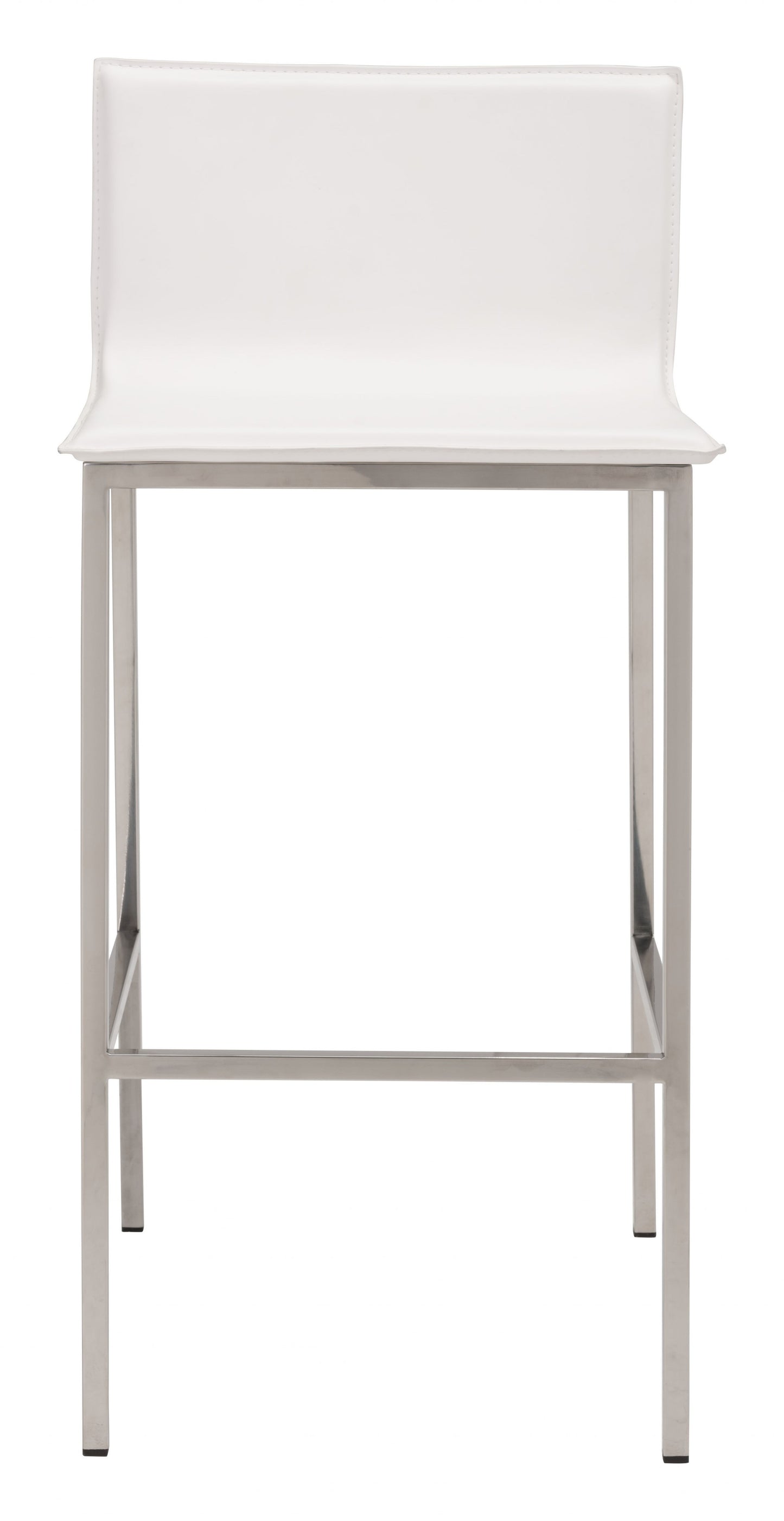 Set Of Two 39" White And Silver Steel Low Back Bar Height Chairs With Footrest