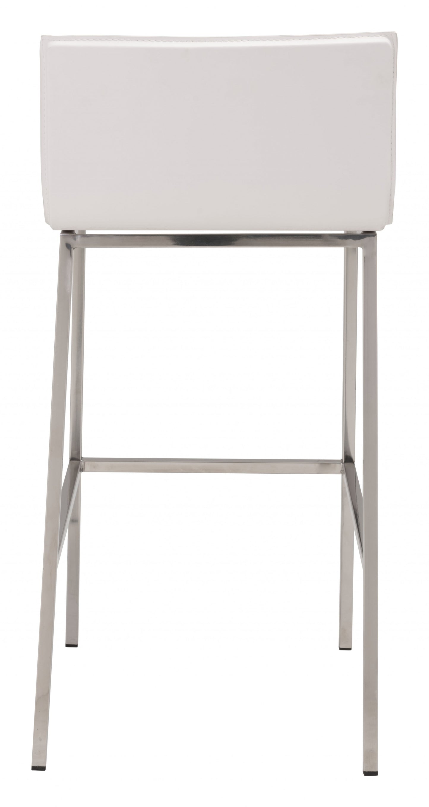 Set Of Two 39" White And Silver Steel Low Back Bar Height Chairs With Footrest