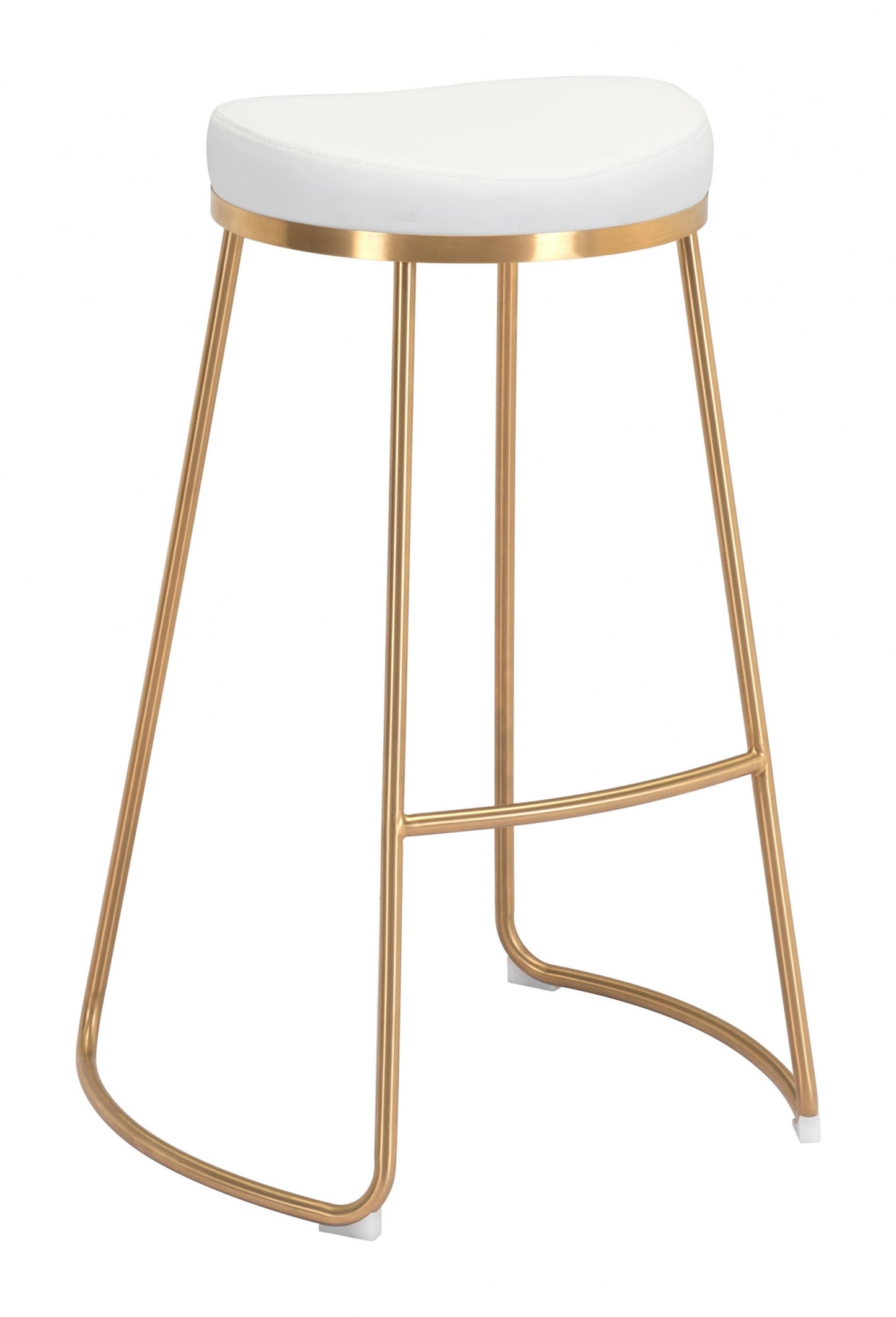 Set Of Two 31" White And Gold Steel Backless Bar Height Chairs With Footrest