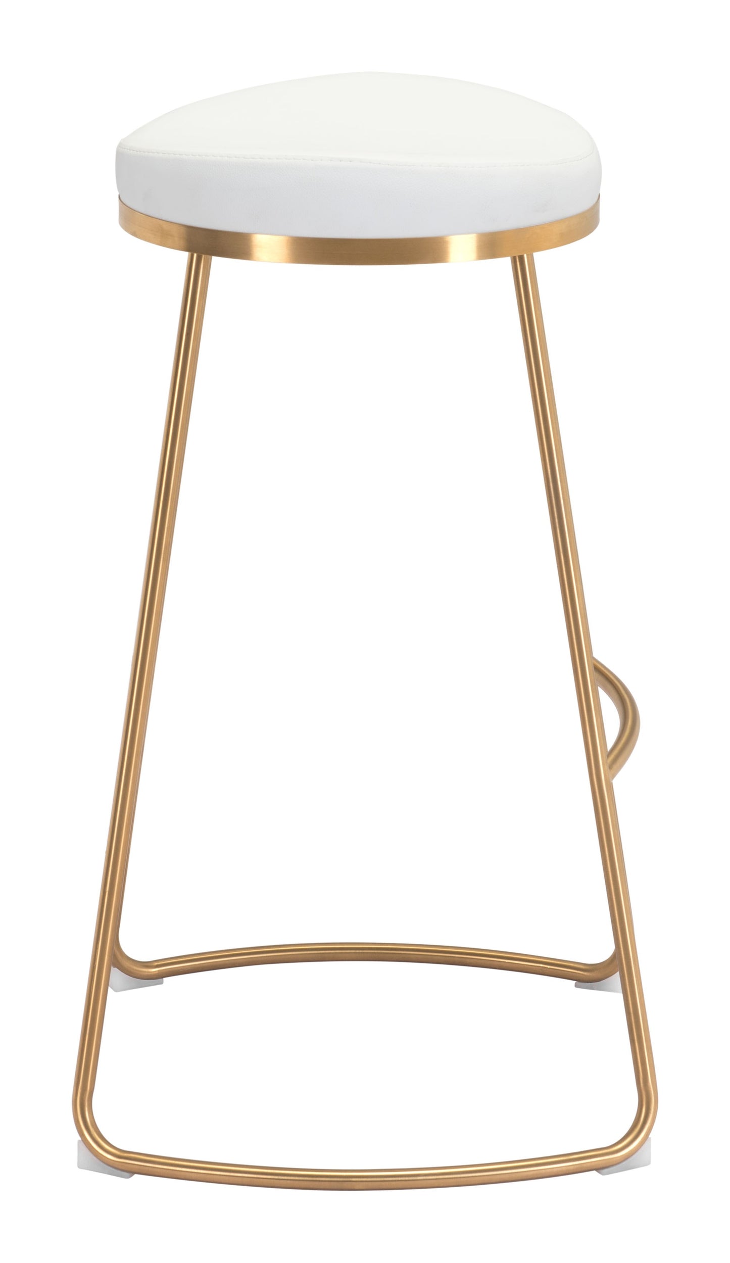 Set Of Two 31" White And Gold Steel Backless Bar Height Chairs With Footrest