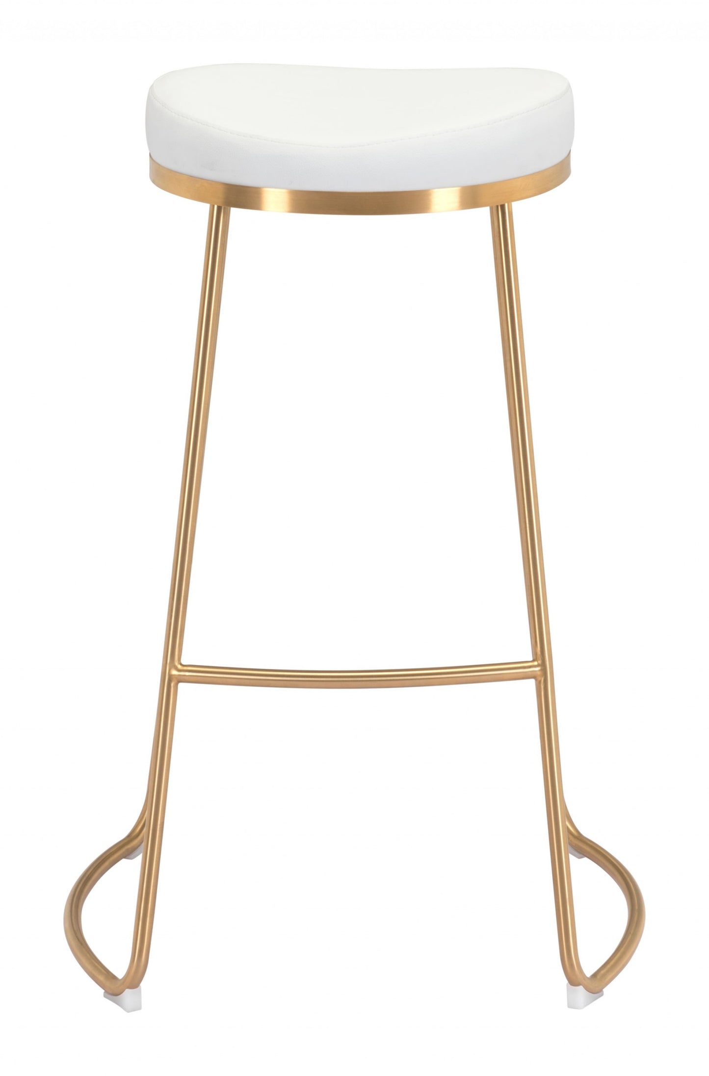 Set Of Two 31" White And Gold Steel Backless Bar Height Chairs With Footrest