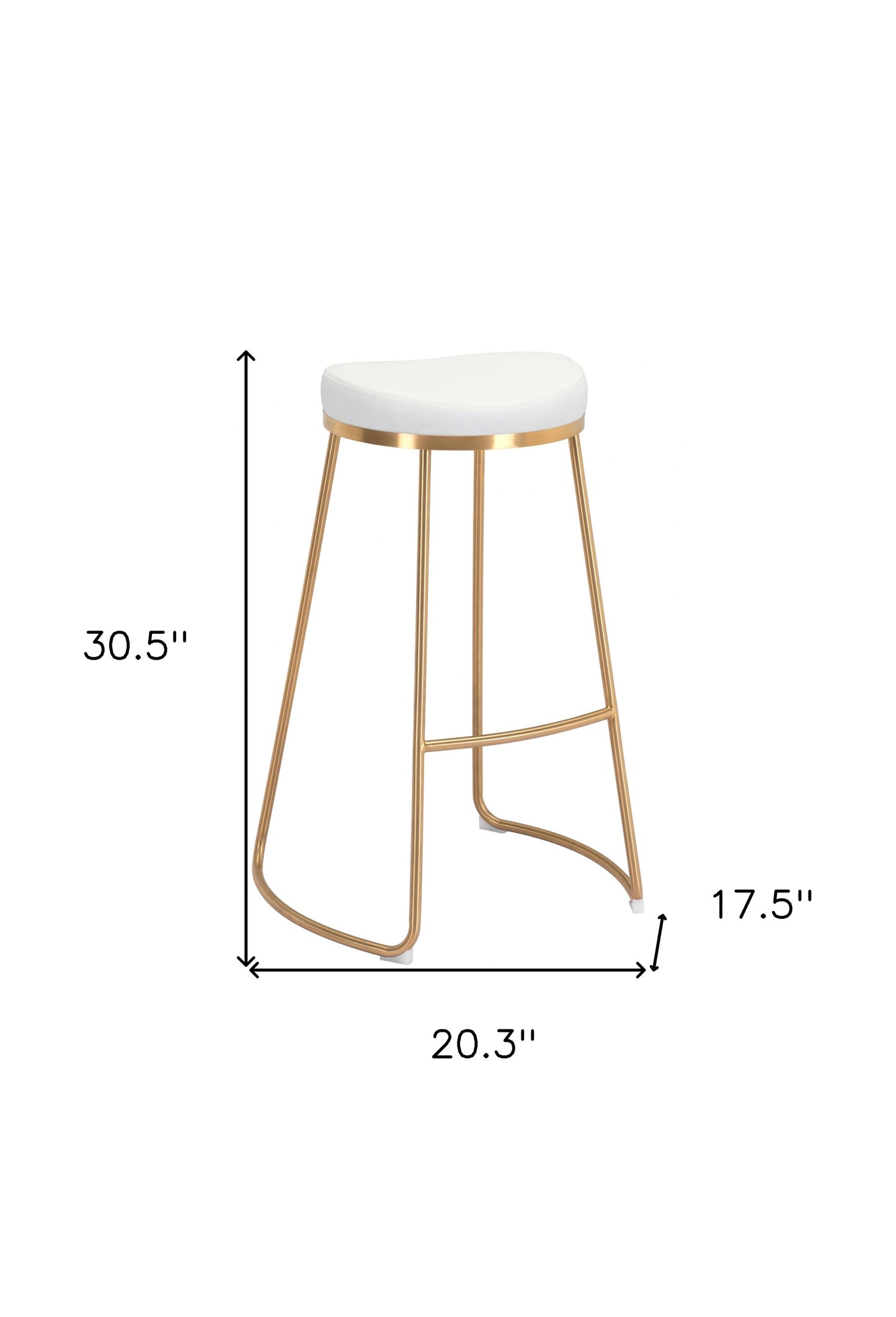 Set Of Two 31" White And Gold Steel Backless Bar Height Chairs With Footrest