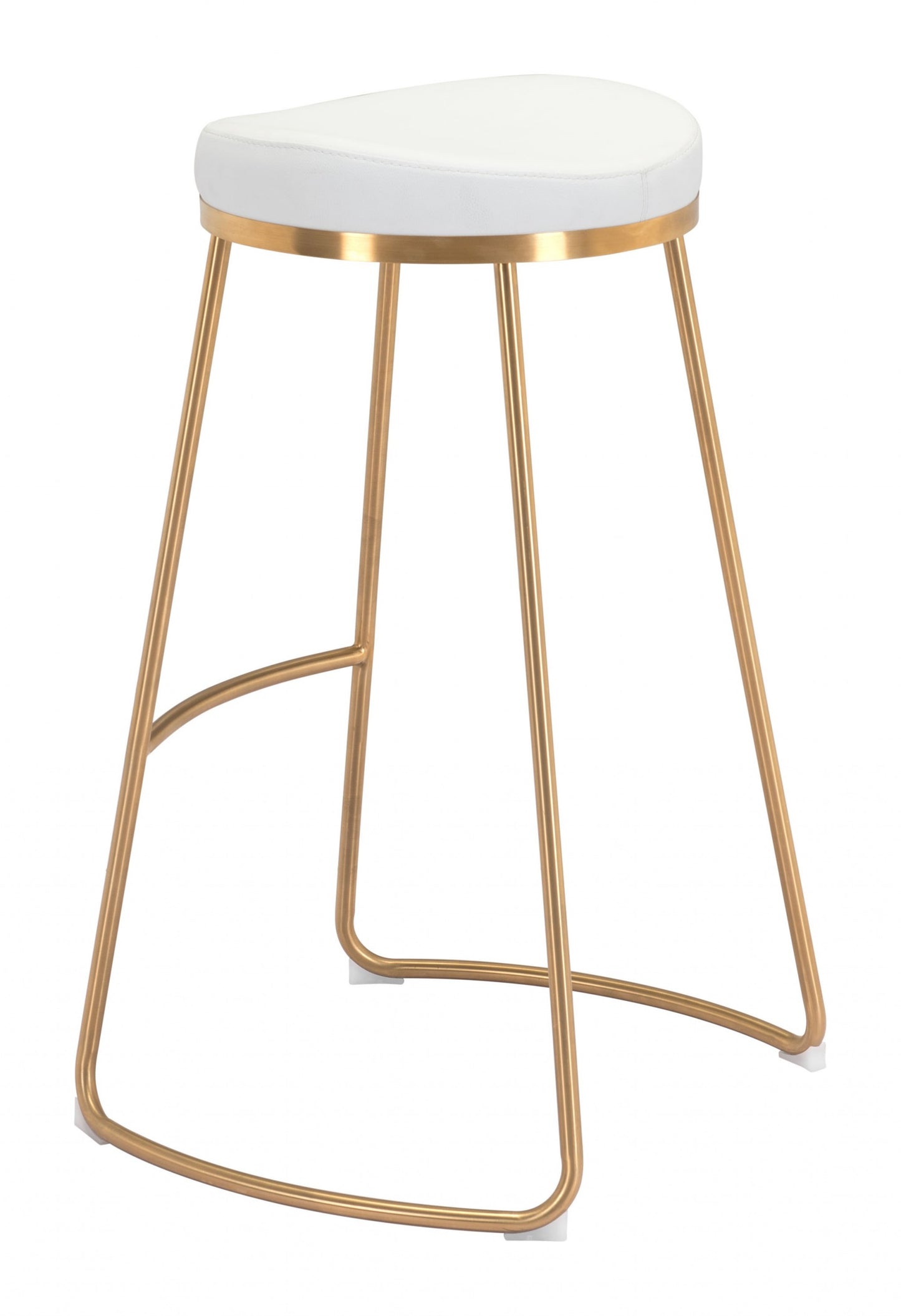 Set Of Two 31" White And Gold Steel Backless Bar Height Chairs With Footrest