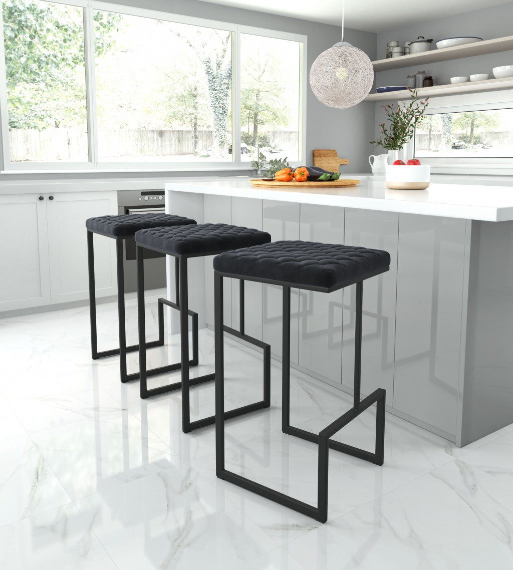 30" Black Steel Backless Bar Height Chair With Footrest
