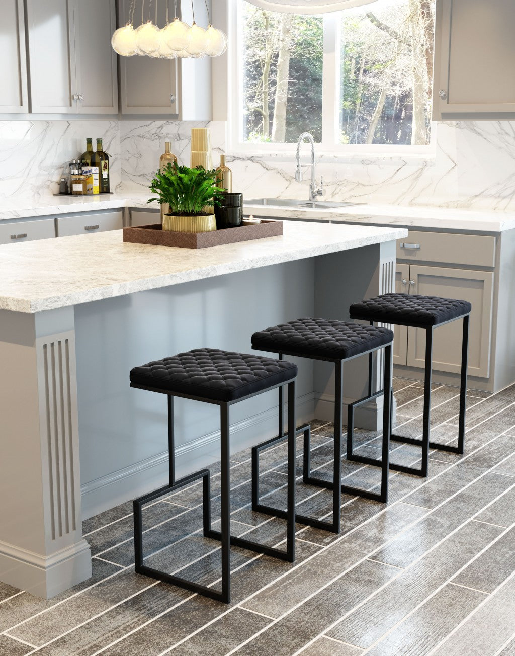 30" Black Steel Backless Bar Height Chair With Footrest