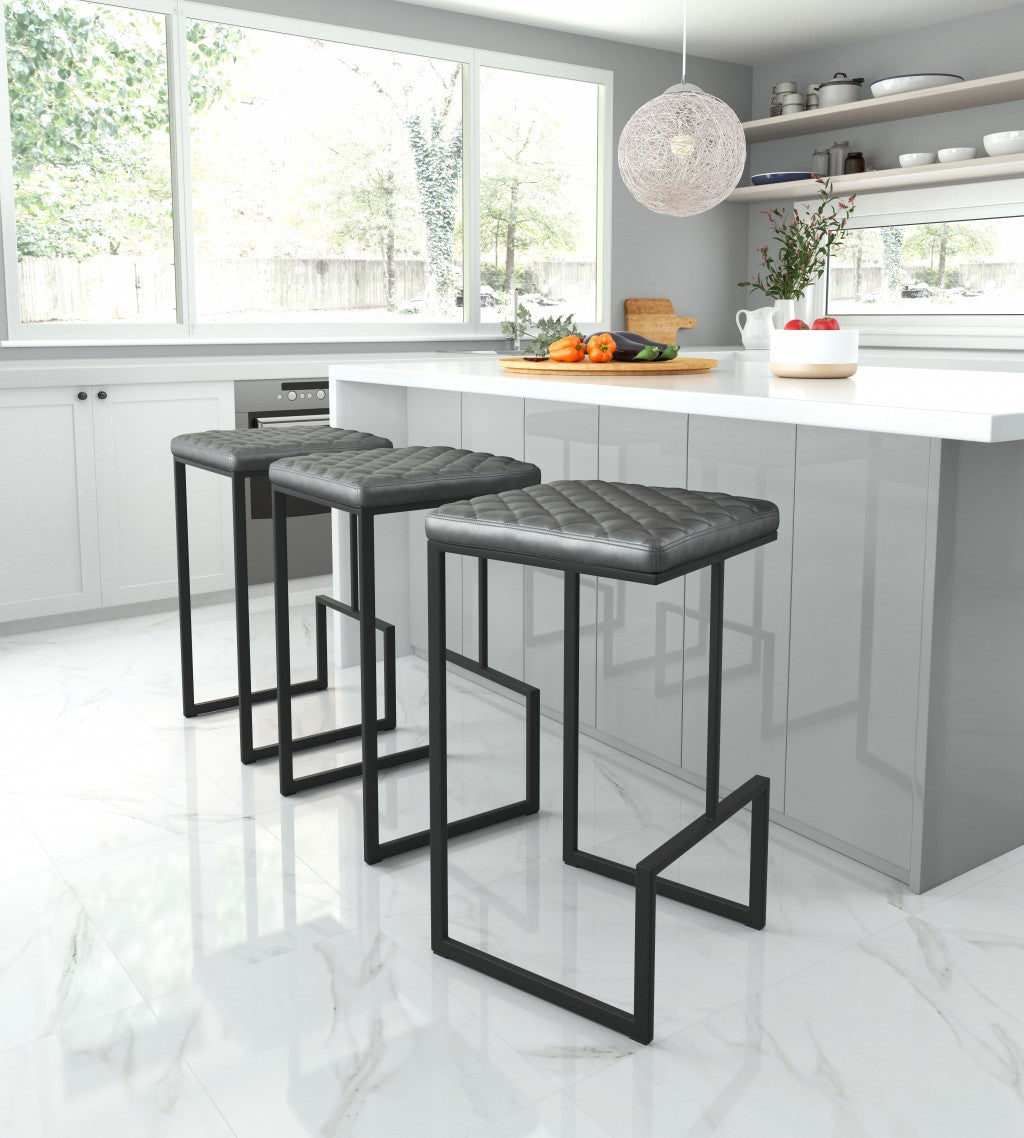30" Gray And Black Steel Backless Bar Height Chair With Footrest