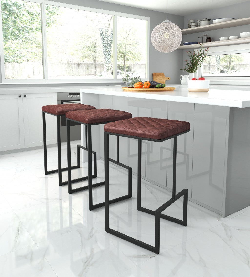 30" Brown And Black Steel Backless Bar Height Chair With Footrest