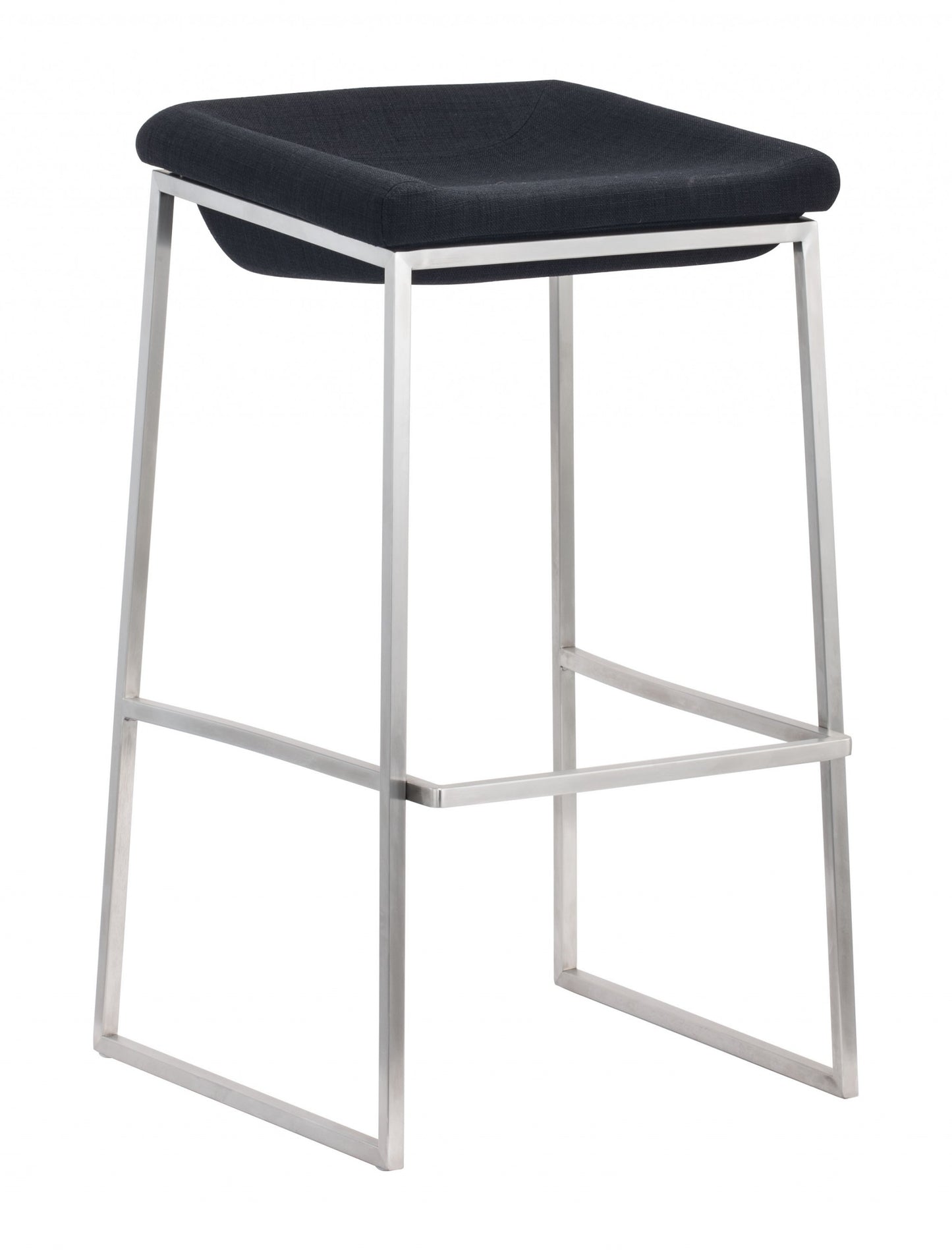 Set Of Two 30" Gray And Silver Steel Backless Bar Height Chairs With Footrest