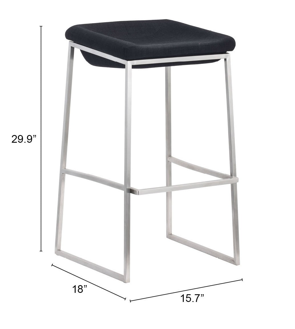 Set Of Two 30" Gray And Silver Steel Backless Bar Height Chairs With Footrest