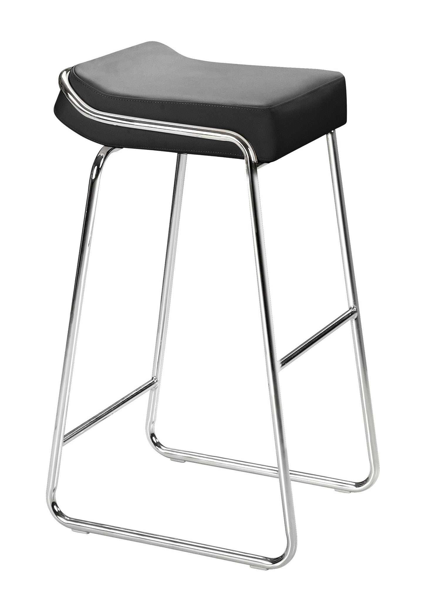 Set Of Two 33" Black Faux Leather And Chrome Backless Bar Height Chairs
