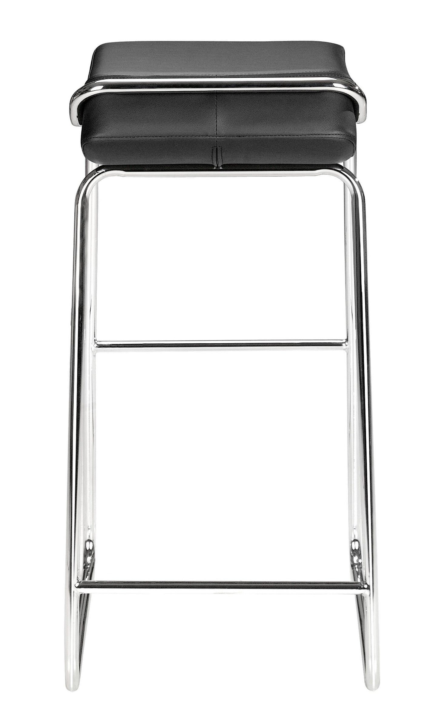 Set Of Two 33" Black Faux Leather And Chrome Backless Bar Height Chairs