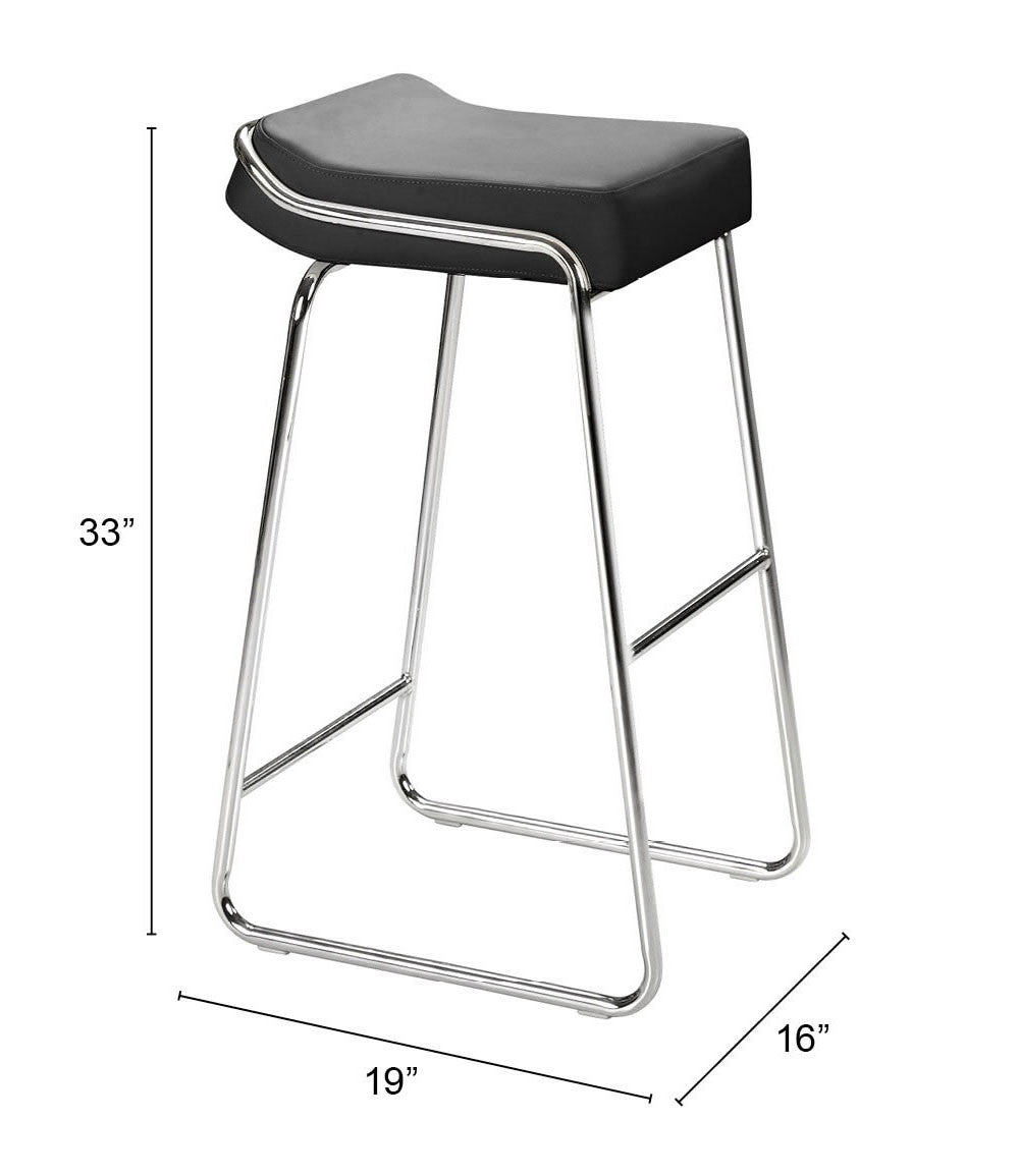 Set Of Two 33" Black Faux Leather And Chrome Backless Bar Height Chairs