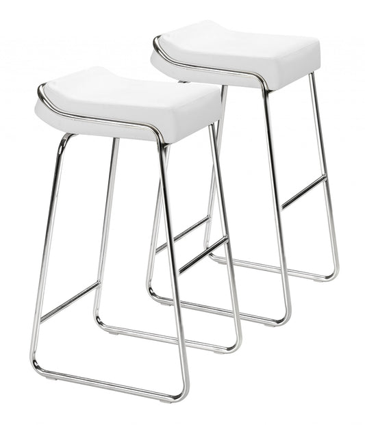 Set Of Two 33" White Steel Backless Chairs With Footrest