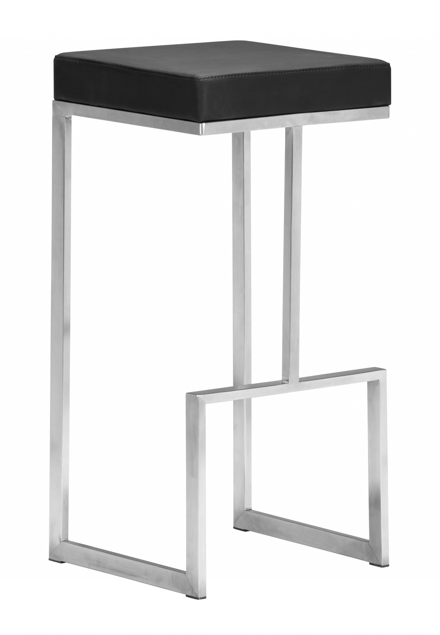 Set Of Two 30" Black And Silver Steel Backless Bar Height Chairs With Footrest