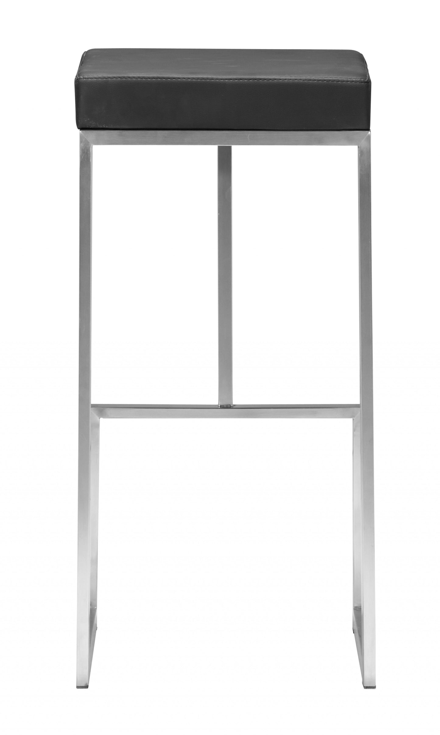 Set Of Two 30" Black And Silver Steel Backless Bar Height Chairs With Footrest