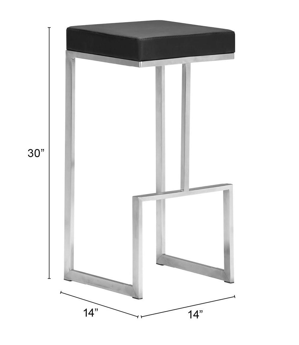 Set Of Two 30" Black And Silver Steel Backless Bar Height Chairs With Footrest