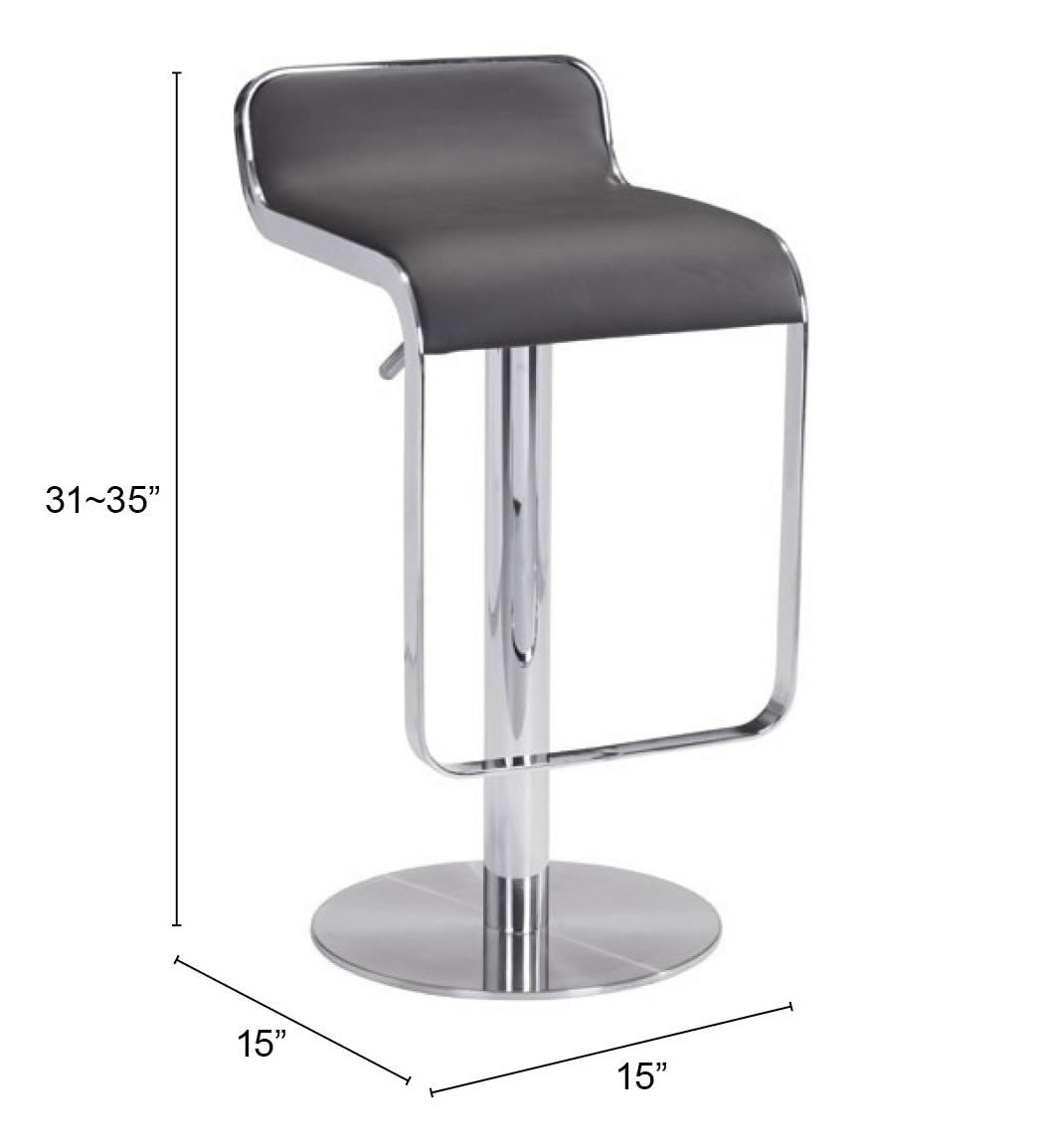 31" Black And Silver Steel Swivel Backless Adjustable Height Bar Chair With Footrest